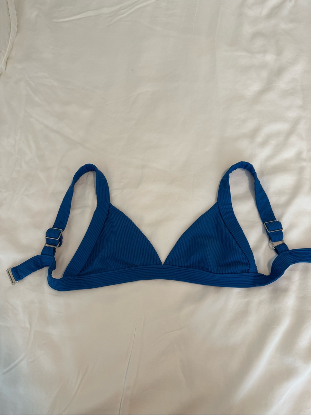 Frankie’s Bikinis Blue Ribbed Triangle Bikini Top - Size Large